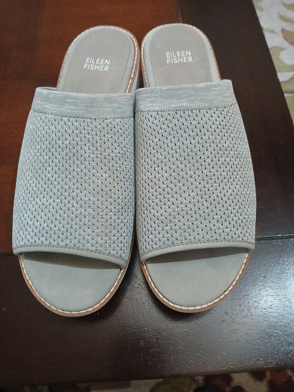 Eileen Fisher Light Gray Knit Slide Wedge Platform Sandals 9.5